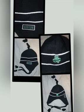 Boston Celtics Black Green NBA Cap Knit Winter Beanie TRAPPER Hat With Ear Flaps